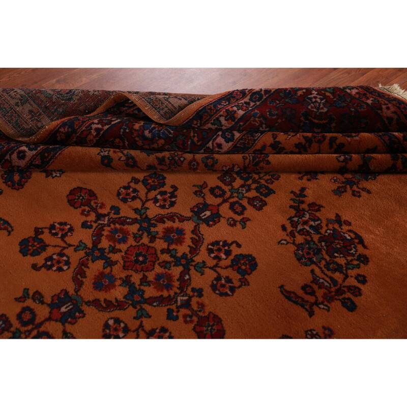 Orange Floral Sparta Turkish Area Rug Hand-Knotted Wool Carpet - 8'10"x 12'10"