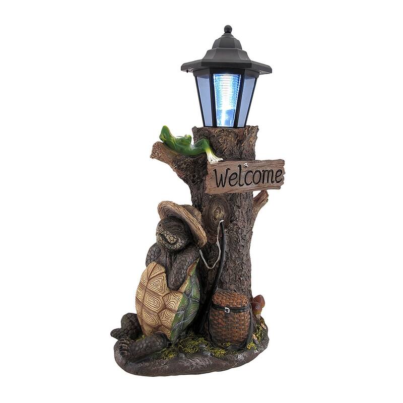 Turtle Won The Race Solar Led Welcome Statue Lantern - 18 X 10 X 7 inches
