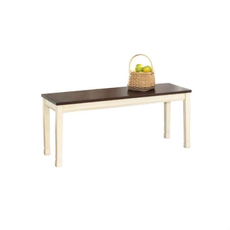 Kitchen Seating Wooden Bench in White and Brown Finish - 17.88'' H x 42'' W x 14'' D