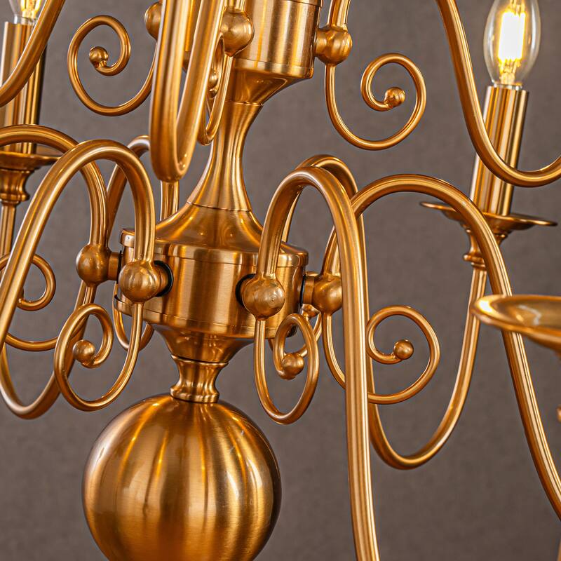 CraftHome Dimmable French Country Chandelier in Antique Brass Adjustable Vintage Candle Style Pendant Lighting for Dining Room