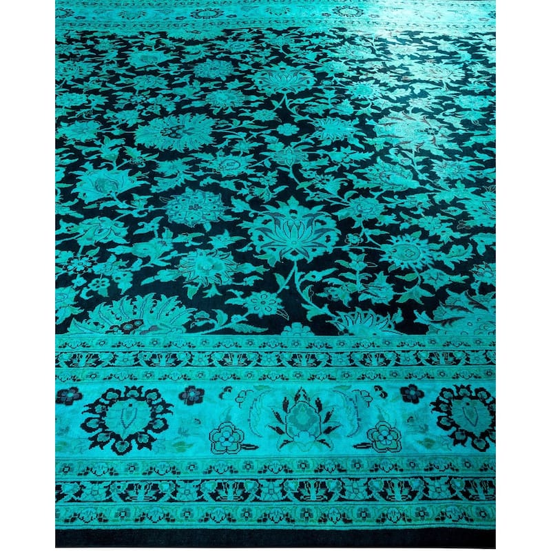 Overton Hand Knotted Wool Vintage Inspired Modern Contemporary Overdyed Blue Area Rug - 9' 2" x 12' 5"
