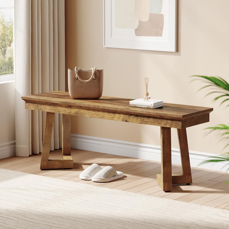 47" Indoor Farmhouse Wood Entryway Shoe Bench with Solid Leg