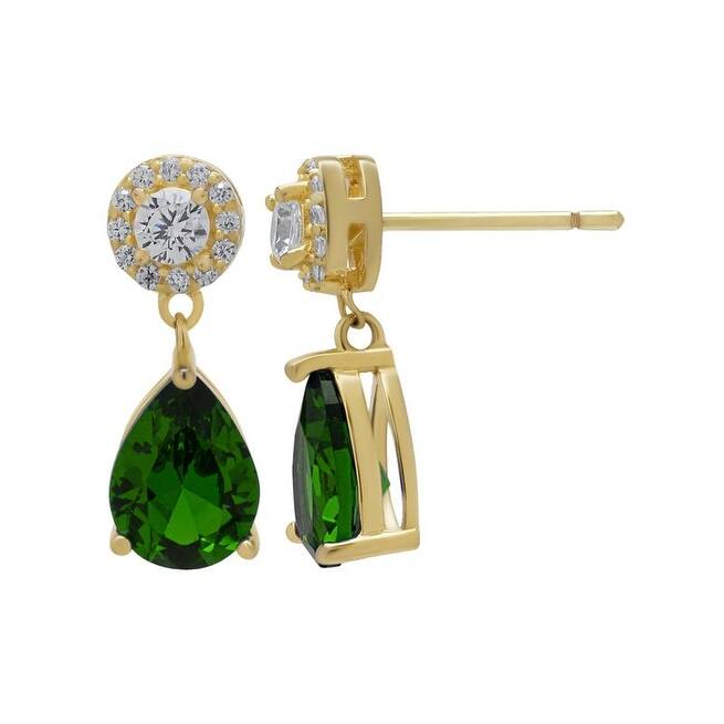 Gold over Sterling Silver Green Quartz and Sapphire Pear Drop Earring
