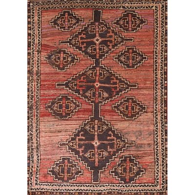 Tribal Geometric Qashqai Persian Antique Rug Hand-knotted Wool Carpet - 4'9"x 6'11"