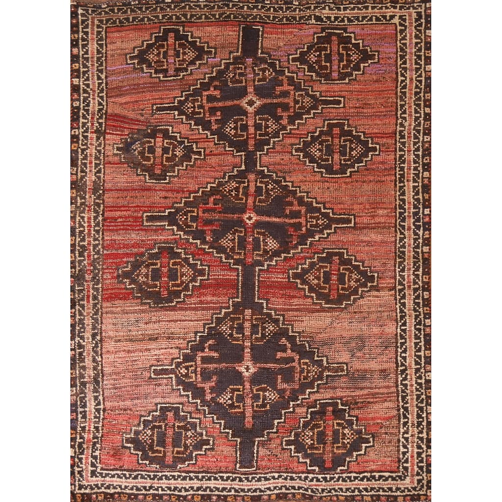 Tribal Geometric Qashqai Persian Antique Rug Hand-knotted Wool Carpet - 4'9"x 6'11"