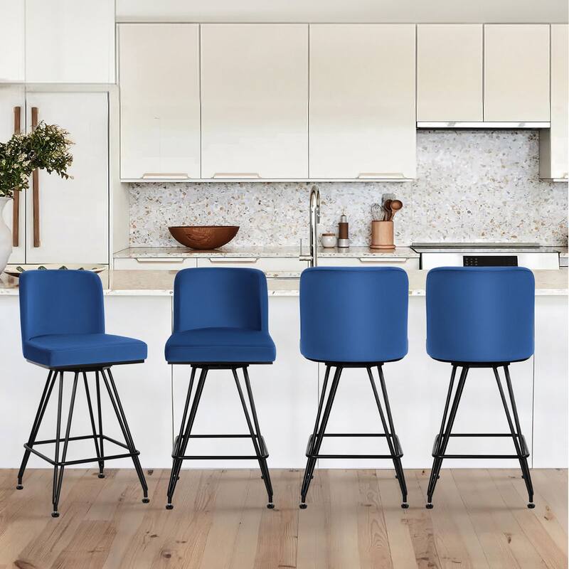 26" Leather/Velvet Swivel Counter Height Bar Stools - 38.2"H x 17.7"W x 19.1"D