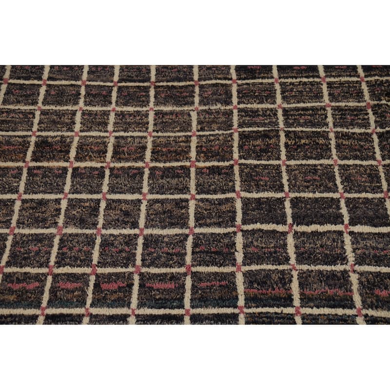 Checkered Moroccan Oriental Large Area Rug Hand-Knotted Wool Carpet - 10'0" x 15'0"