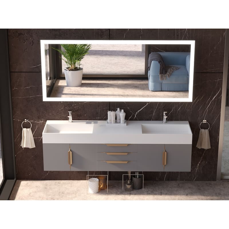 Amazon 72" Wall Mounted Bathroom Vanity Set w/ White Top