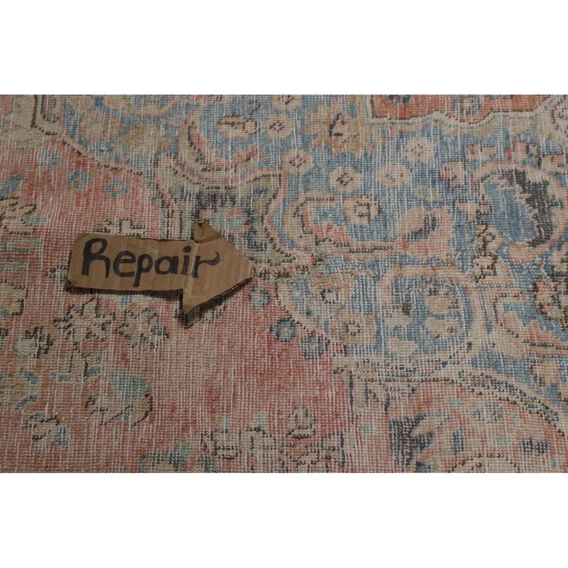 Pink Mashad Persian Vintage Area Rug Handmade Wool Carpet - 9'3" x 12'8"