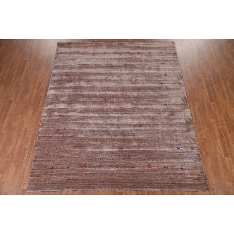 Brown Tribal Gabbeh Oriental Area Rug Hand-knotted Wool Carpet - 8'3" x 10'0"