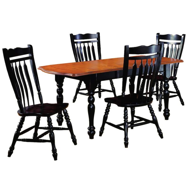 Extendable Dining Table Set - 5 Piece 72" Rectangular Table & 4 Chairs - Black Cherry Finish