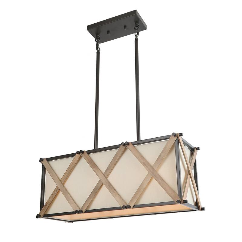 The Gray Barn Flying Turtle 3-light Wood Kitchen Island Rectangular Burlap Chandelier Pendant - 25"x 8.25"x H10"