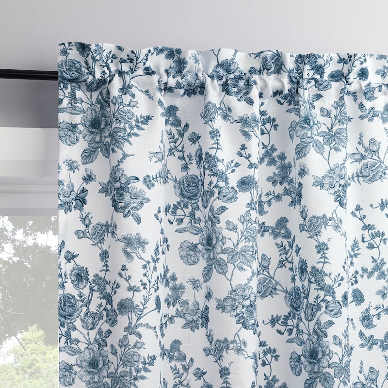 No. 918 Elara 2-pack Tonal Botanical Semi-Sheer Rod Pocket 2-Piece Kitchen Curtain Tier Pair