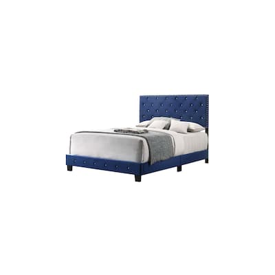 Full Bed Navy Blue Velvet Upholstered Headboard - Retro Renaissance Style Bed Frame 58x77x48