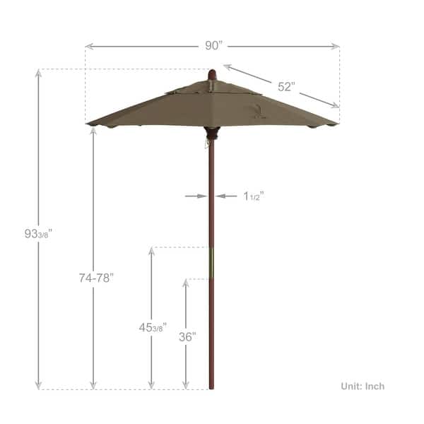 dimension image slide 8 of 20, Port Lavaca 7.5ft Round Wood Umbrella by Havenside Home, Base Not Included