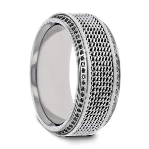 Thorsten Gauntlet Titanium Rings for Men Steel Chain Wedding Ring Polished Beveled Edges Set with Round Black Diamonds