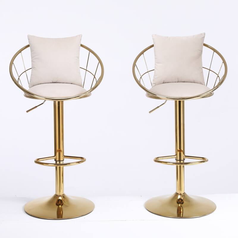 Set of 2 Velvet Bar Chair with Gold Plated Adjustable Height and 360 Degree Rotation