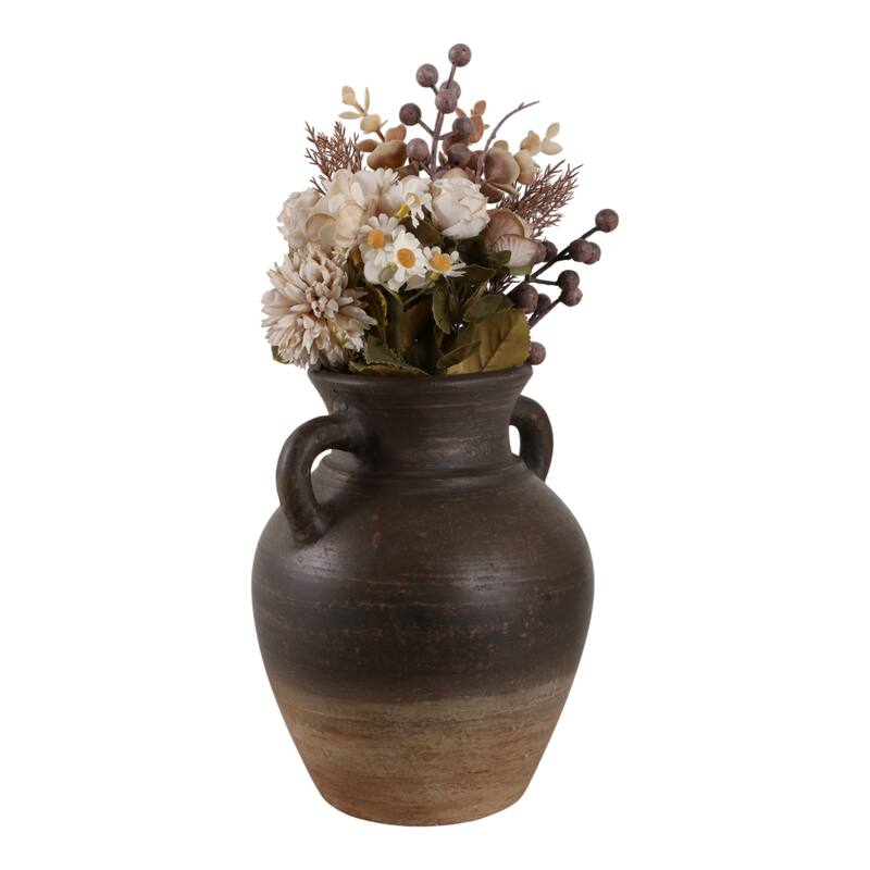 Handcrafted Terracotta Pottery Vase with Amphora Shape and Handles
