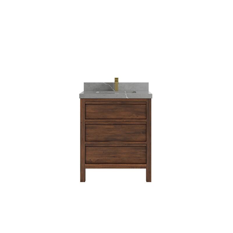 Willow Collections 30 in. W x 22 in. D Elizabeth Solid Teak Wodd Single Sink Bathroom Vanity with Countertop - 2" Piatra Gray - Dark Walnut