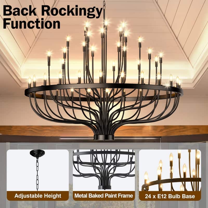 Black Chandelier, Modern Farmhouse Chandelier for Dining Room, Round Industrial Candle Chandeliers