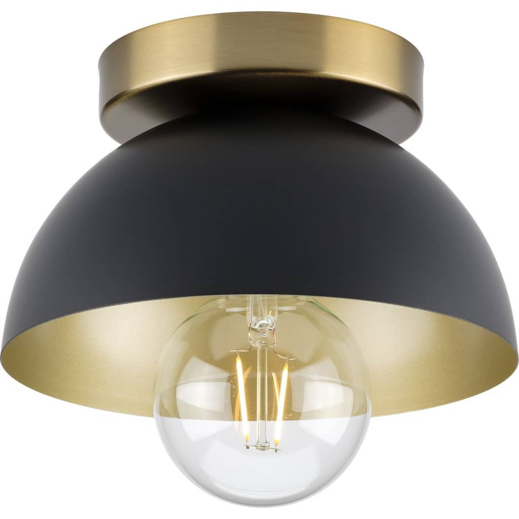 Eva Collection One-Light Matte Black Mid-Century Modern Flush Mount Light - 7.375 in x 7.375 in x 4.5 in