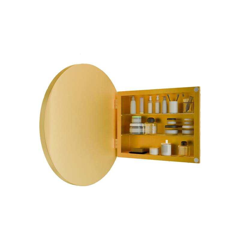 23.6 Inch Surface Mount Round Medicine Cabinet with Mirror and Adjustable Shelves Black Wall Mirror with Storage for Bathroom