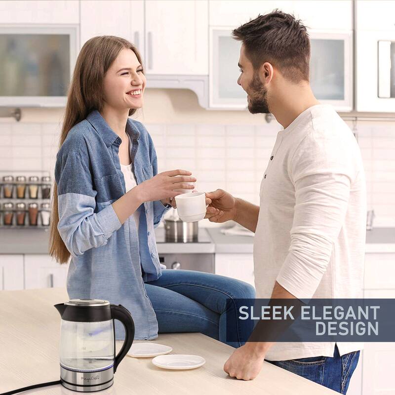 1.8L Rapid Boil Cordless Serving Electric Glass Tea Kettle in Silver