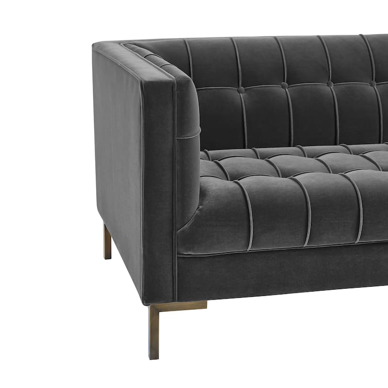 Velvet Upholstered Loveseat Sofa, Small Loveseat Sofa with Channel Stitching, 2 Seater Sofa Couch with Brass Legs