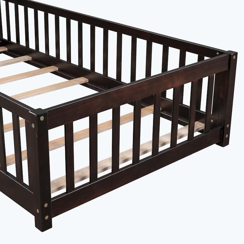 Durable Floor Platform Bed with Fence