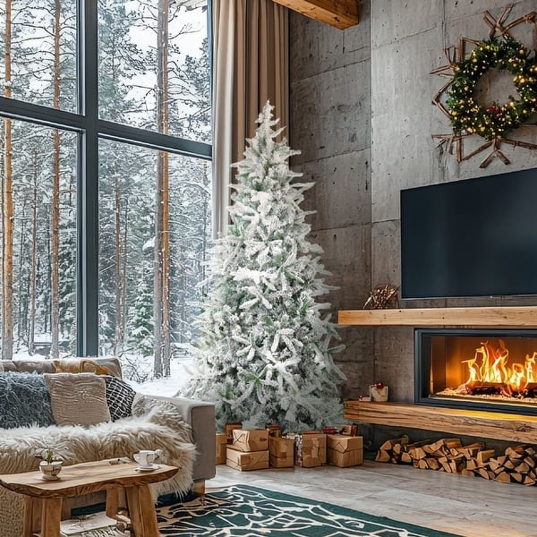 slide 2 of 17, Fraser Hill Farm 10-Ft. Flocked Mountain Pine Christmas Tree - Snow