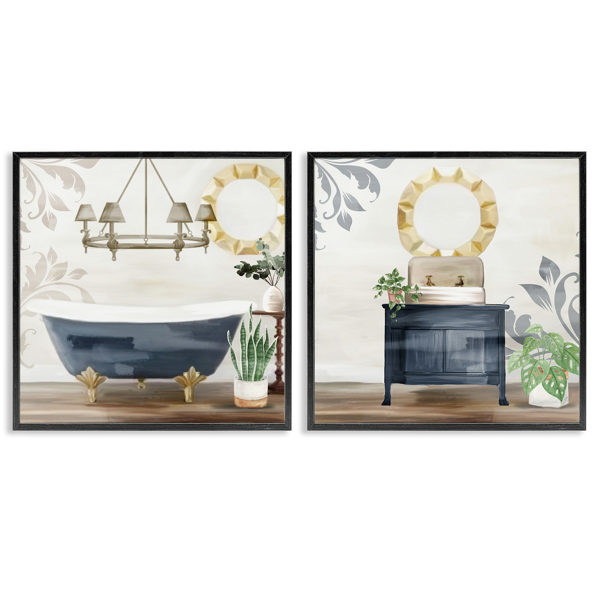 Stupell Chic Bathroom Interior Still Life Bathtub Sink Plants 2pc Multi Piece Framed Wall Art Set
