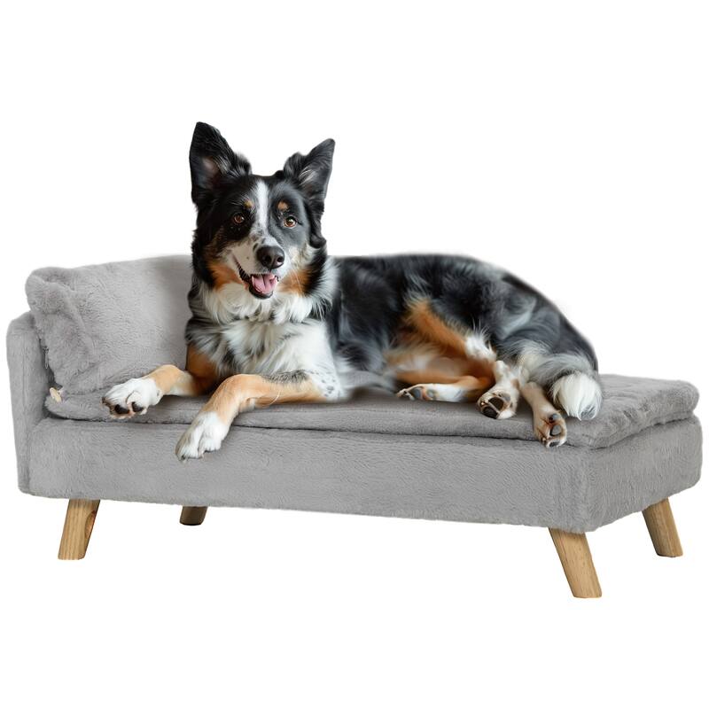 PawHut Dog & Cat Couch with Foam Cushion, Soft Pillow for M Dogs, Light Gray