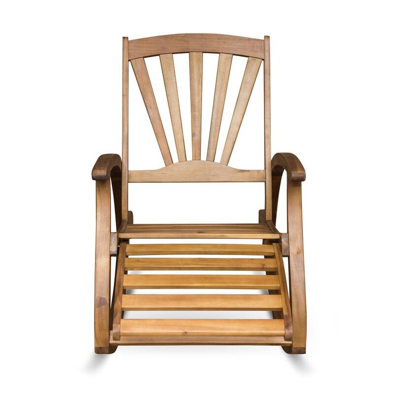 Outdoor Acacia Wood Rocking Chair with Retractable Footrest