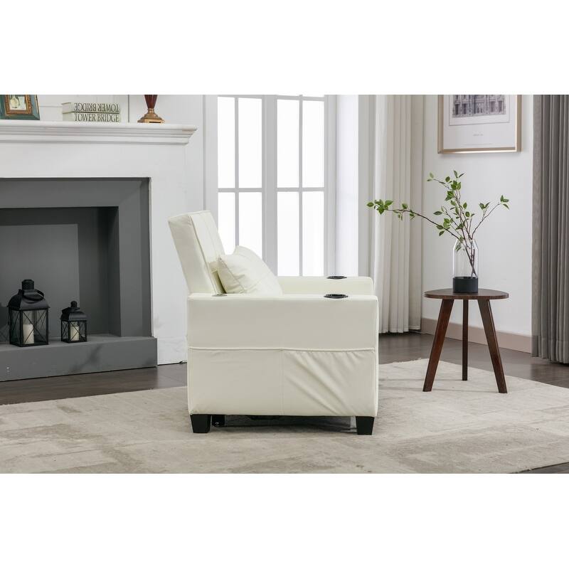 3-in-1 Convertible Sofa Chair,Pull Out Sleeper Chair with USB Ports and Cup Holders（Leather）