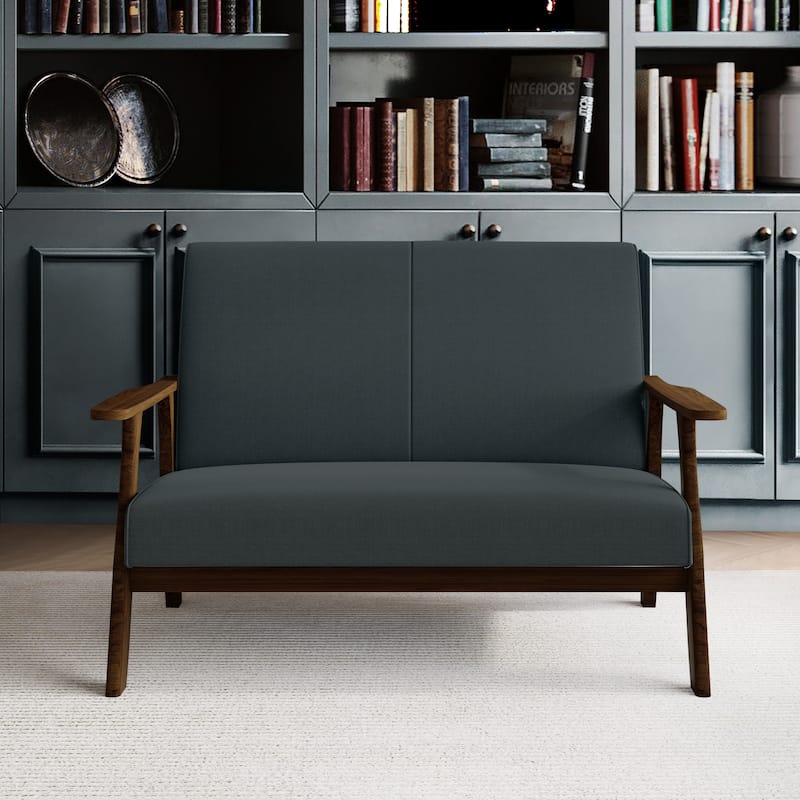 CraftPorch Wenge Wood Mid-Century Modern Linen Loveseat
