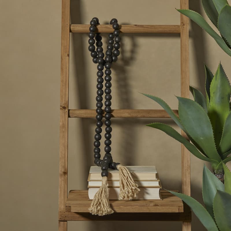 Mango Wood Handmade Round Long Carved Beaded Garland with Tassel - Roche River Decor
