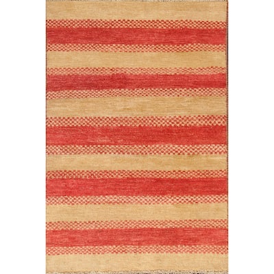 Striped Contemporary Gabbeh Kashkoli Wool Area Rug Hand-knotted Carpet - 2'10" x 4'10"