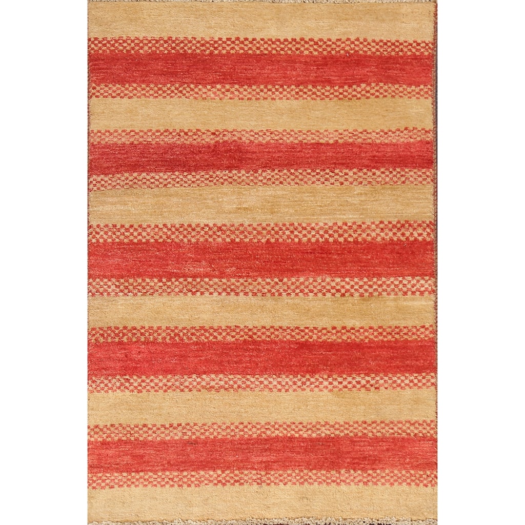 Striped Contemporary Gabbeh Kashkoli Wool Area Rug Hand-knotted Carpet - 2'10" x 4'10"