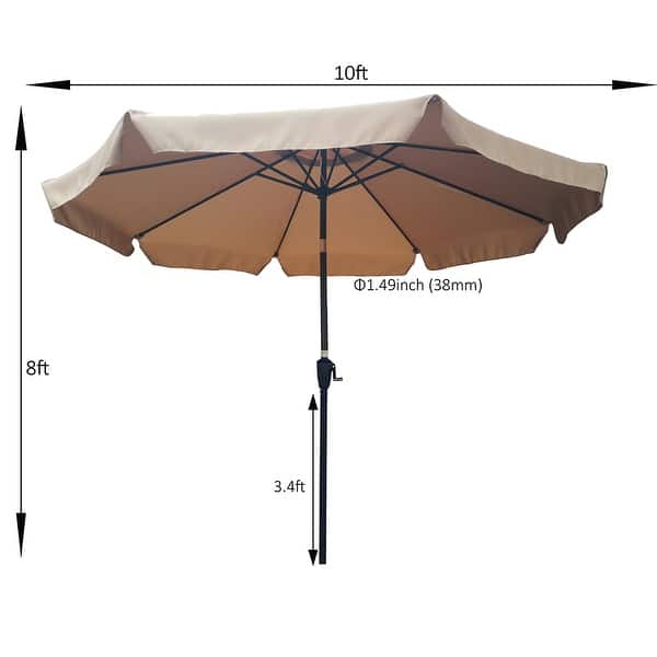 dimension image slide 3 of 5, 10 ft Patio Umbrella Market Round Umbrella Outdoor Garden Umbrellas with Crank and Push Button Tilt