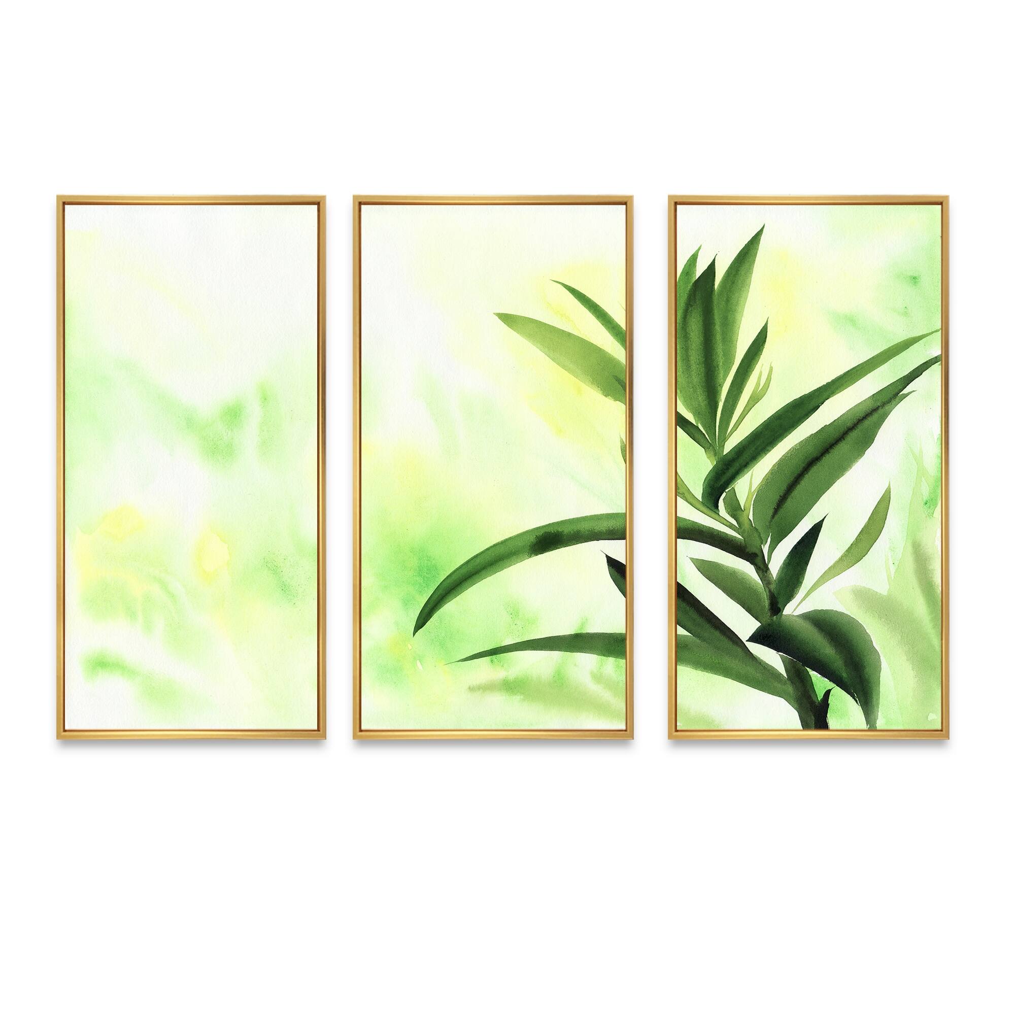 Designart "Palm Bamboo Detail I" Traditional Framed Wall Decor Set of 3 4 Colors of Frames