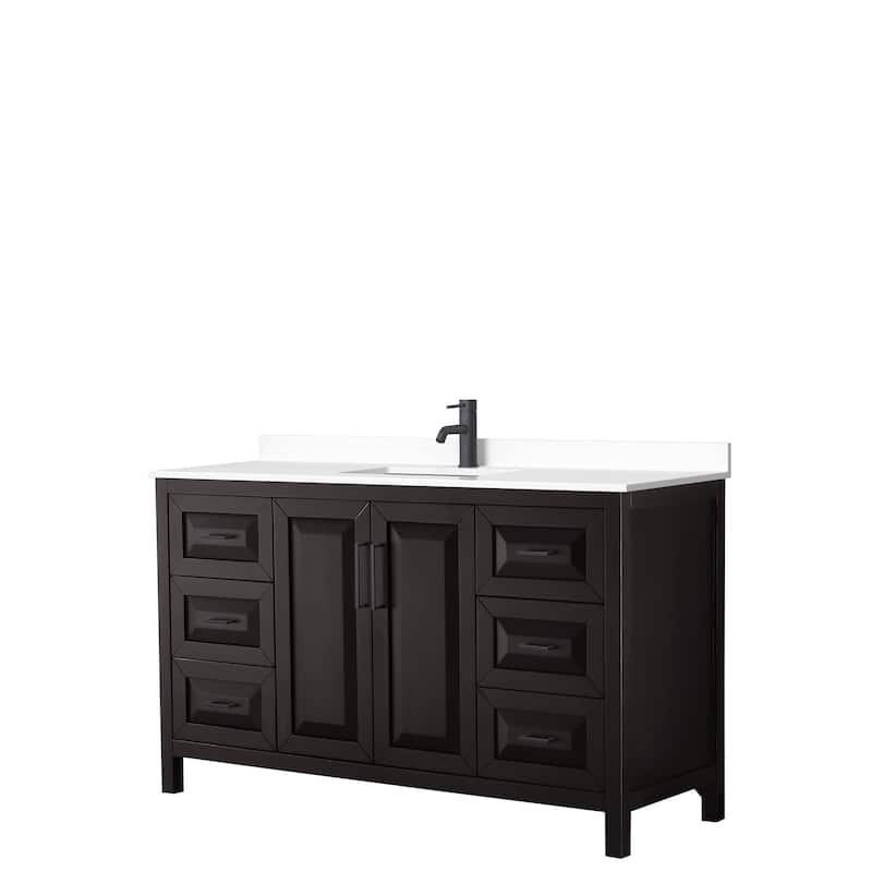 Daria 60 Inch Single Vanity, Cultured Marble Top - Dk Espresso, Black Trim, White Cultured Marble Top
