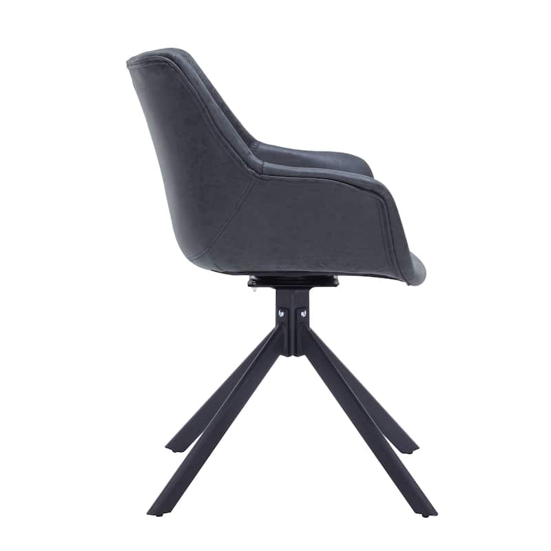 Markley Modern Swivel Dining Chair with Distressed Leather Upholstery, Ergonomic Back, and Black Metal Legs for Home or Office