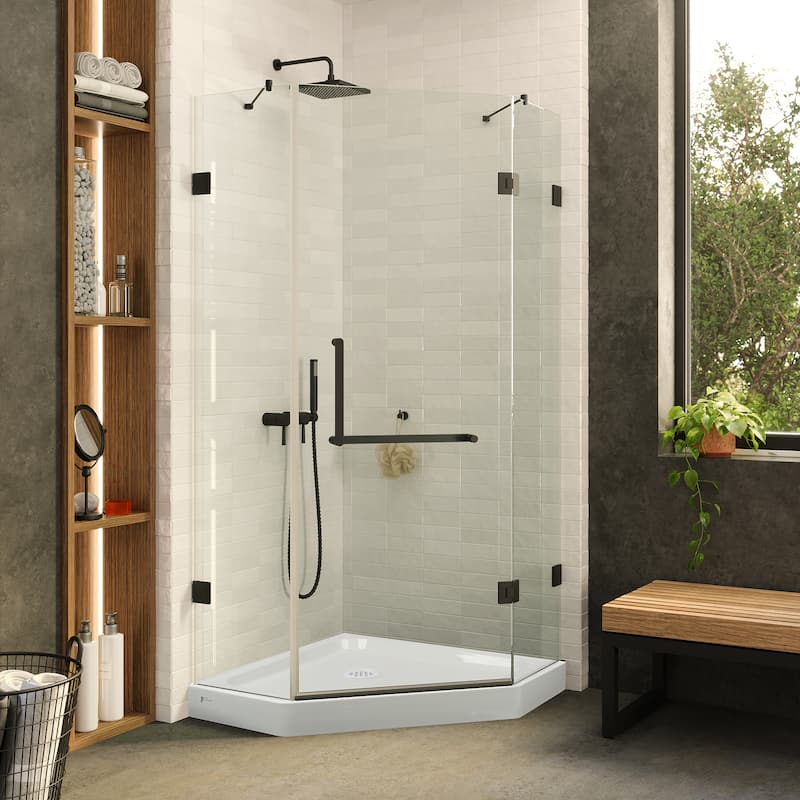 Neo Angle, Acrylic Shower Base with Compatible Glass Frameless Shower Enclosure - 30" x 30" - Black