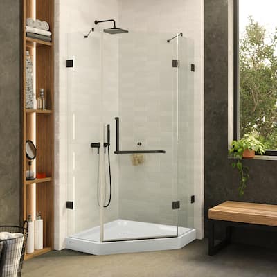 Neo Angle, Acrylic Shower Base with Compatible Glass Frameless Shower Enclosure