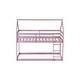 preview thumbnail 16 of 16, Pink Wood House Roof Twin over Twin Floor Bunk Bed with Ladder,Guardrails
