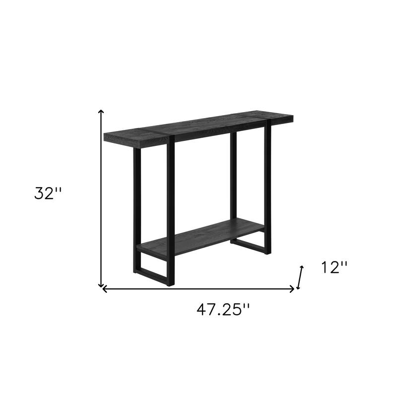HomeRoots 47" Black Wood and Metal Distressed Sled Console Table With Shelf - 47.25' X '32' X '12