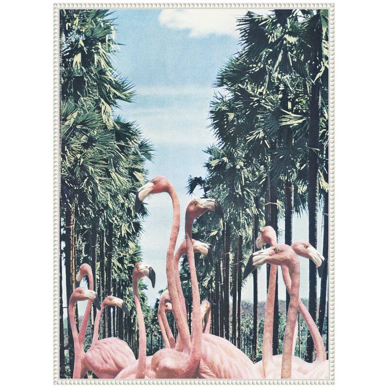 Kate and Laurel Sylvie Palm Trees and Flamingos Framed Canvas by Sarah Eisenlohr