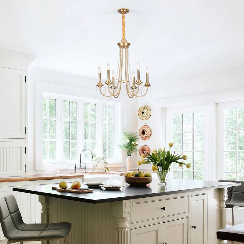 6-Light Candlestick Hanging Crystal Linear Chandelier Lighting for Kitchen Island