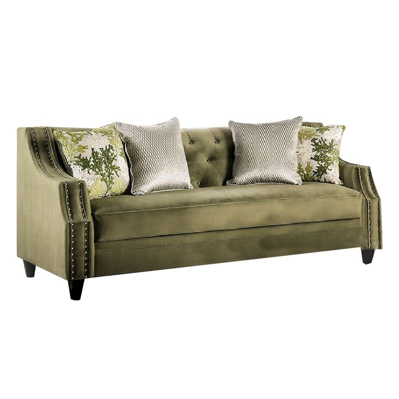Syna Sofa and Loveseat Set, Bench Style Seat, Green Tufted Microfiber