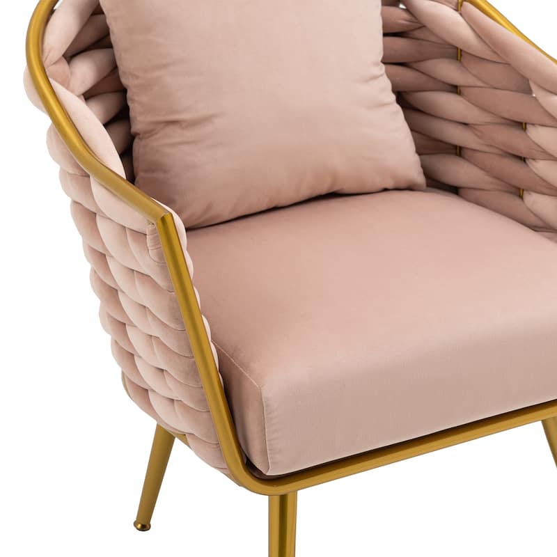 Modern Accent Chair, Woven Dining Chair for Living Room Bedroom (Pink)